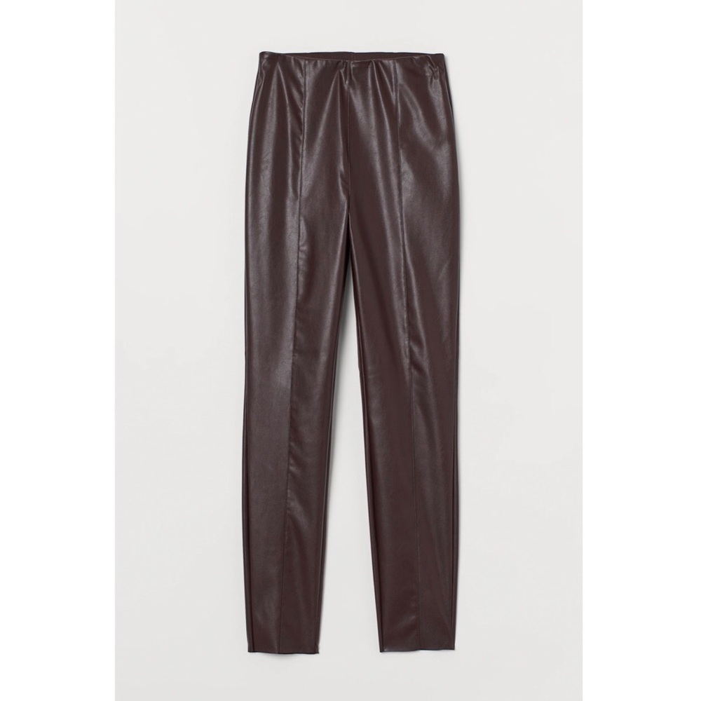 NWT H&M Faux Leather Coated Leggings in Brown Size 4